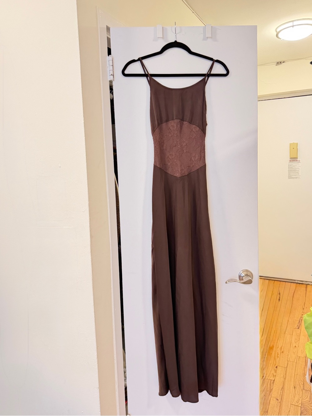 NWT WeWoreWhat Brown Lace-Panel Slip Dress - Picture 5 of 10